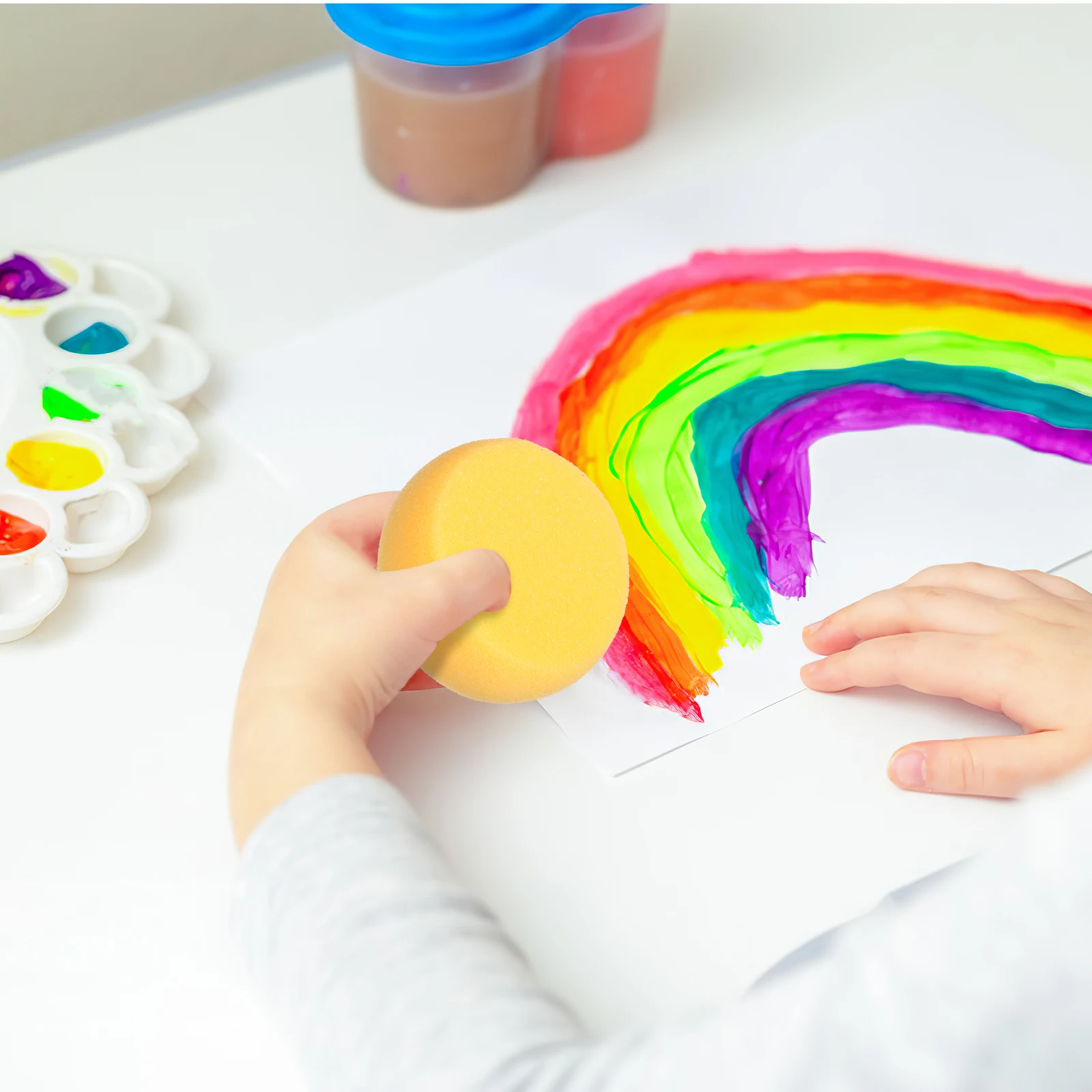 

24pcs 1 Set Round Yellow Multipurpose Painting For Art Crafts Watercolor Clay Face Paint Home Cleaning Soft Absorbent Foam