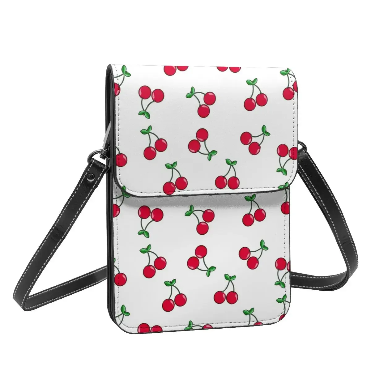 Cherries Shoulder Bag Red Fruit Food Fashion Stylish Mobile Phone Bag Leather Shopping Student Bags