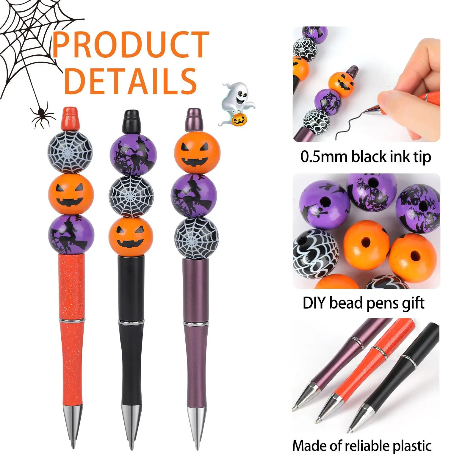 Halloween Ballpoint Pen Beadable Pen Office Supplies Convenient Hallowee Decoration Lightweight Easy to Use 0.5mm Writing Pen