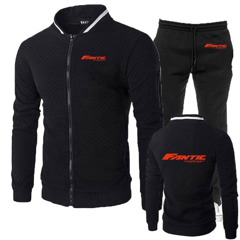 

2026 Fantic Motor Printing Men's New Spring Autumn Slim-fit Set Casual Zipper Jacket+Pants Fashion Streetwear Comfortable Suit