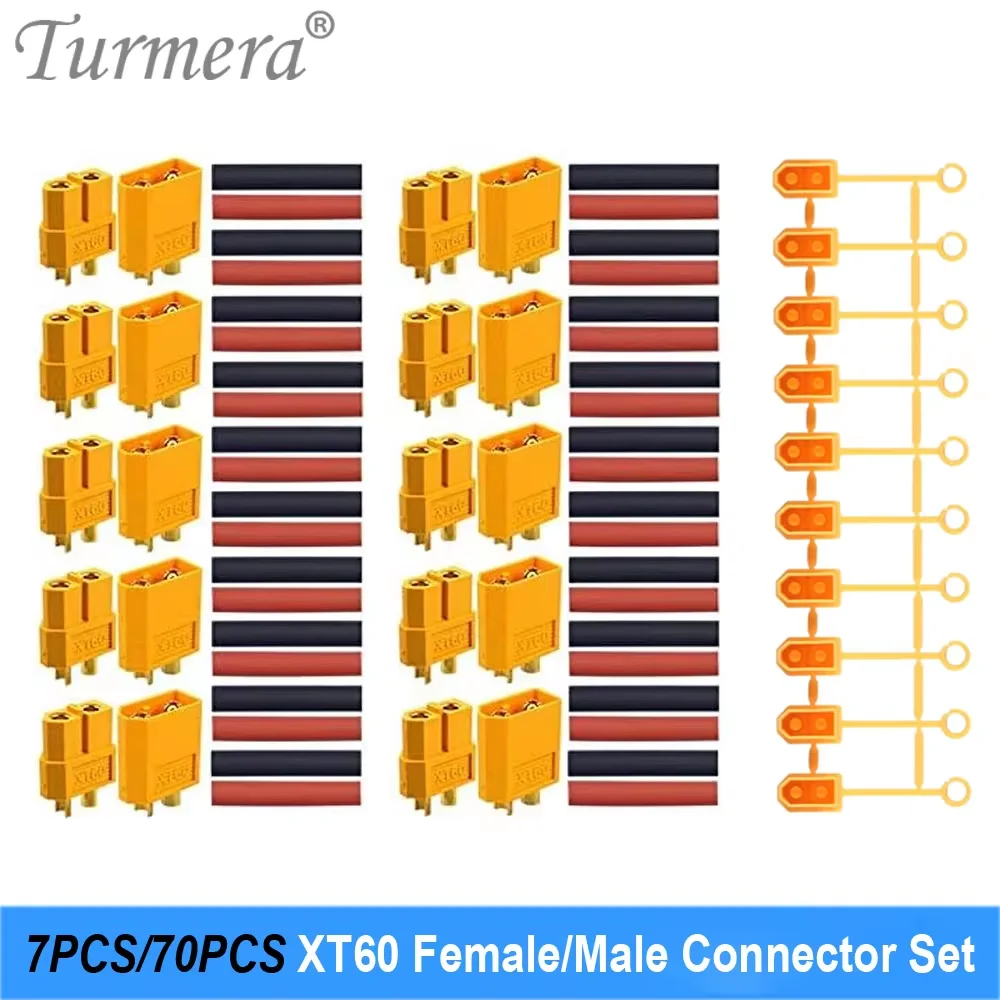 Turmera XT60 Connector Male Female with Heat Shrink 30mm Length 16AWG 30A Fuse Cable for 12V 24V 48V E-bike or Air Drone Diy Use