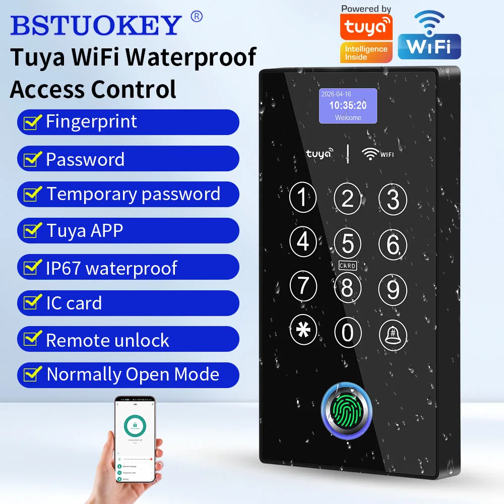 NFC Smart Tuya 2.4G WiFi Mobile Remote Unlock Waterproof  Access Control System Support Password & Fingerprint & 13.56MHZ Card