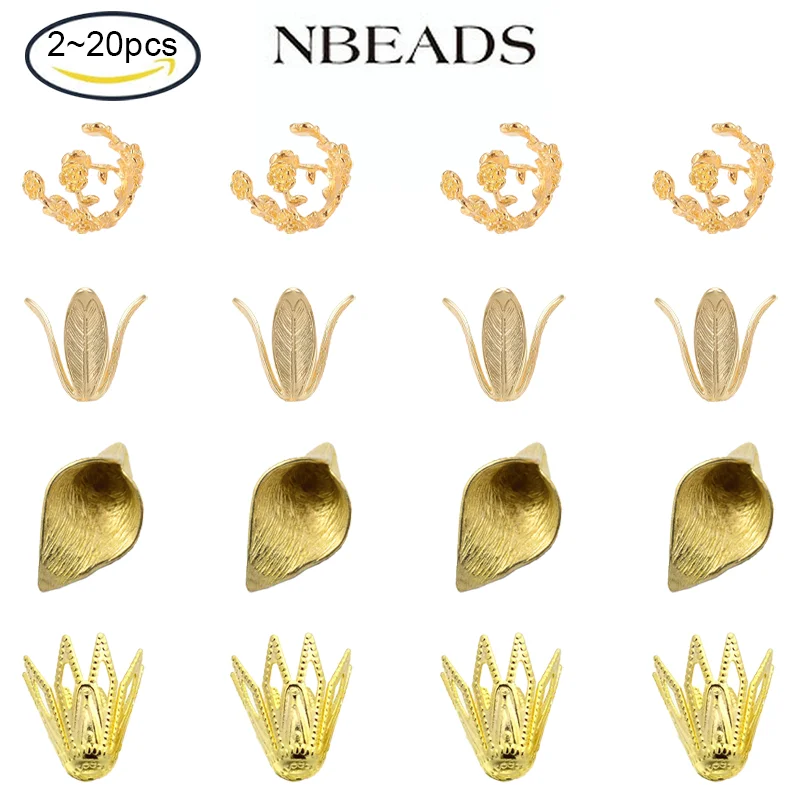 2-20PCS Brass Flower Bead Caps Long-Lasting Plated Golden Apetalous Brass Bead Caps