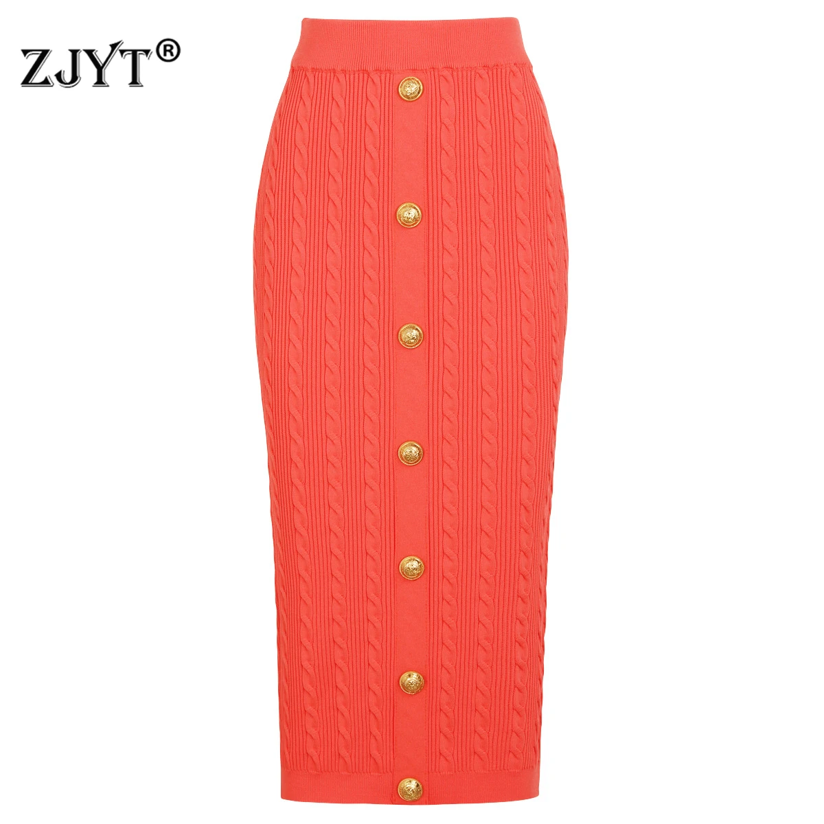 

ZJYT Autumn Winter Knitted Midi Skirts for Women 2025 New Fashion Elastic Waist Casual Sheath Bodycon Skirt Party Female Faldas