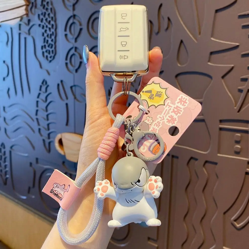 Simple Trendy Small Shark Cat Keychain Cartoon Exquisite Schoolbag Pendant Injection Molded Doll Cute Car Key Ring Student