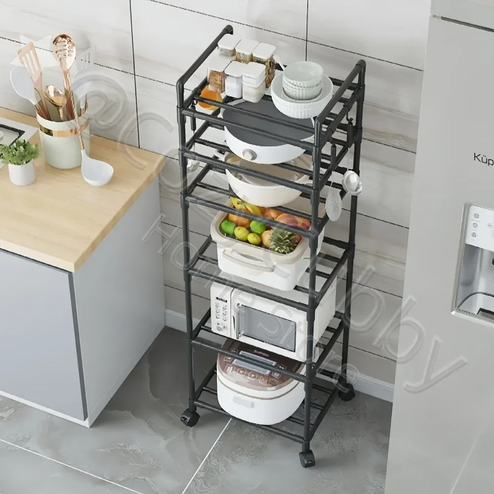 CC Storage Rack Multi Layer Floor-Standing Microwave Kitchen Trolley with Pulley for Household Kitchen Storage Accessories Shelf