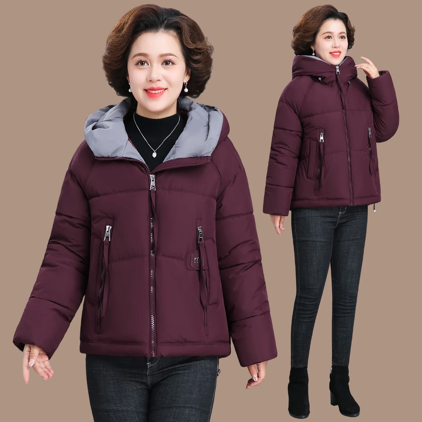 

Ele ort down Jaet Winter Faion for Small Women Mommy Warm Windproof Zipper Closure Hooded Coat Cotton Blend Ladieswear