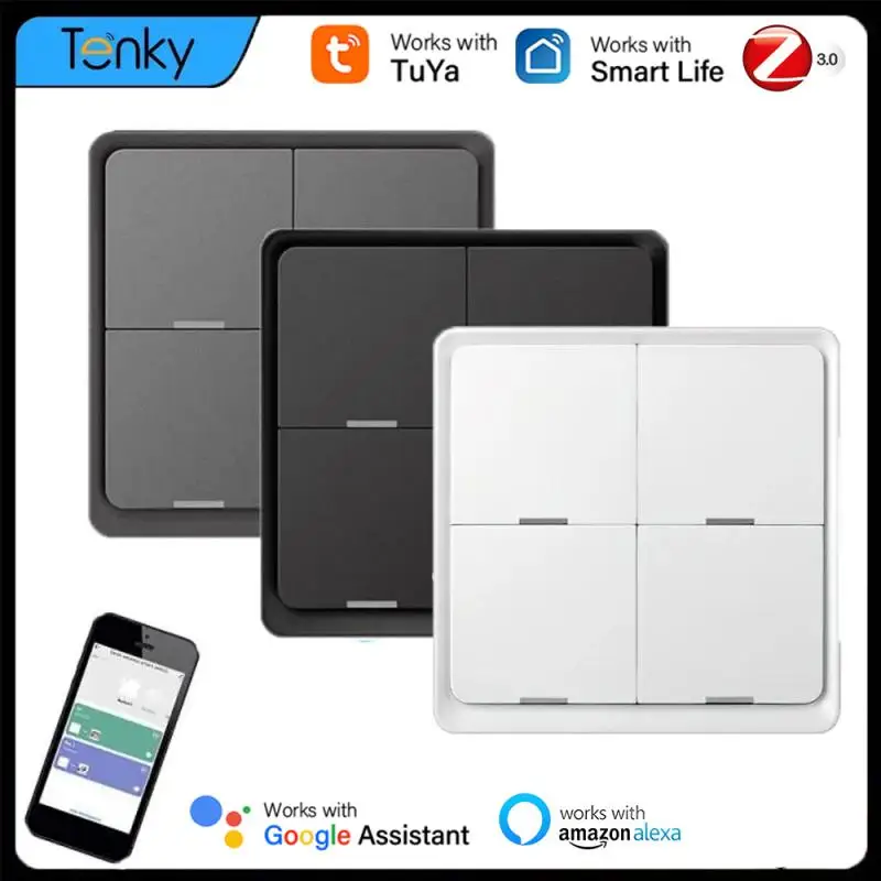 

Tuya Smart Home ZigBee Smart Scene Switch Automation 4Gang Panel Button Free Sticker Smart Life Control Vias Alexa Google Home