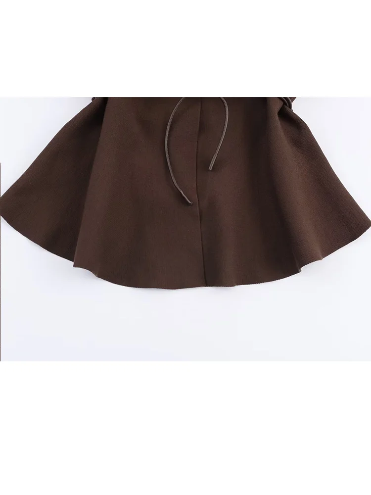 HH otoño mujer moda cinturón decoración chaqueta Tops mujer Casual manga larga cuello pico sólido alto calle tejido Cardigan moda