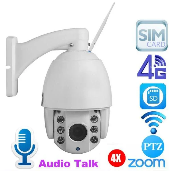 屋外用4倍光学ズーム3G/4G SIMカード対応PTZスピードドーム型IPカメラ