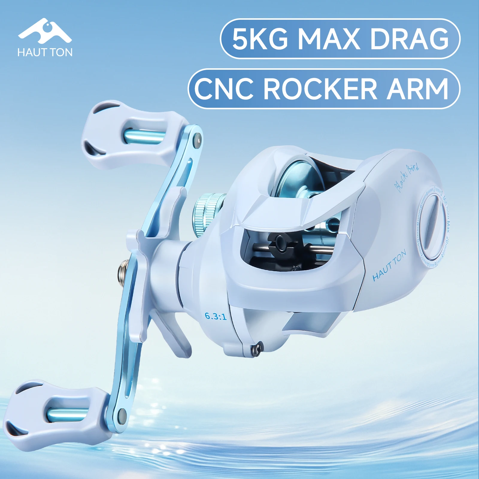 HAUT TON XN200 Baitcasting-Angelrolle, CNC-Metallspule, 5 kg maximale Zugkraft, 6,3:1 Hochgeschwindigkeits-Übersetzungsverhältnis, Alarmsystem zur Kraftentlastung