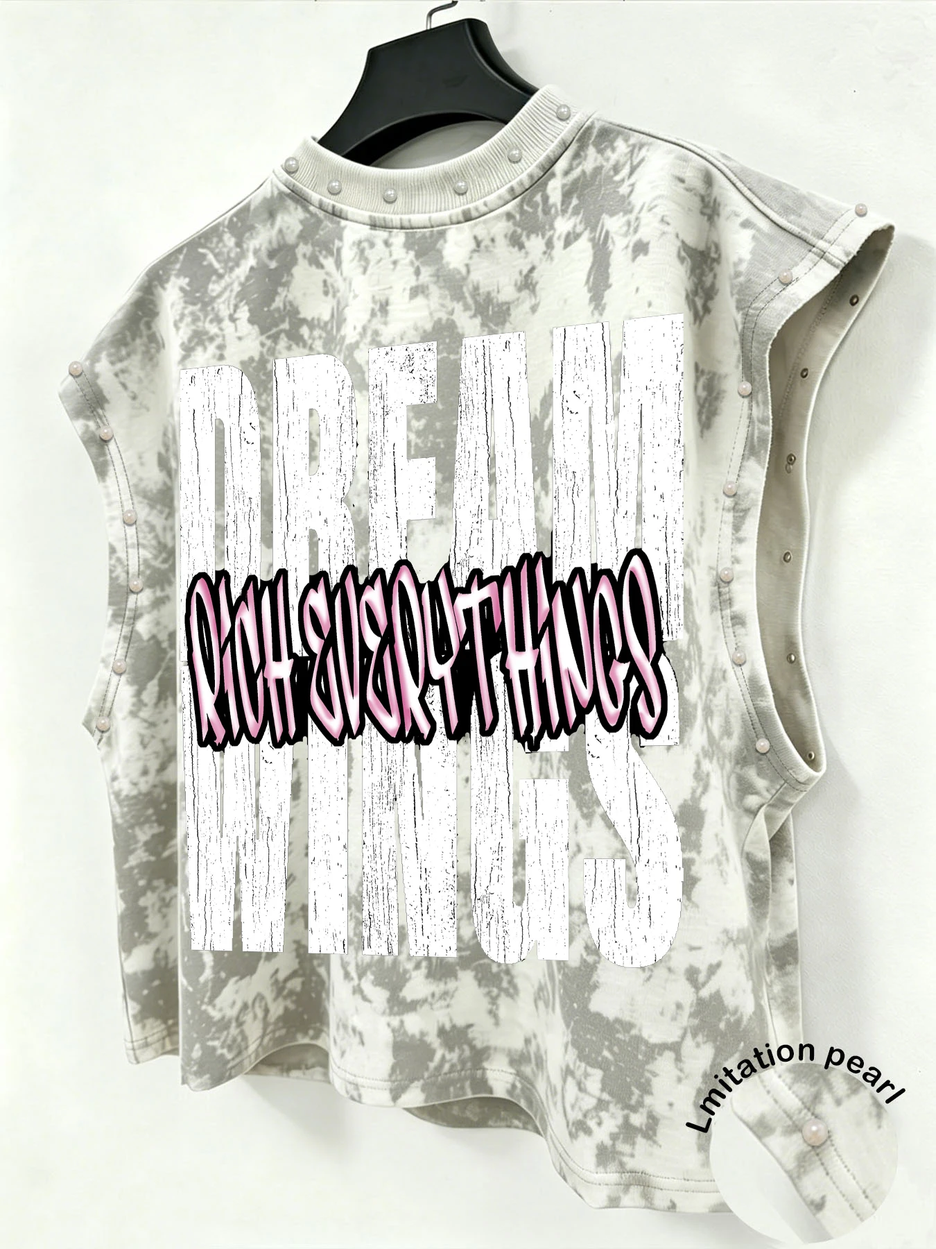 Herren Tanktop mit Batikmuster, ärmelloses Tanktop mit Imitationsperlen, Streetwear-Tanktop, ärmelloses T-Shirt mit grafischem Muster, Herrenweste, Herren-Tanktop – Detail 4