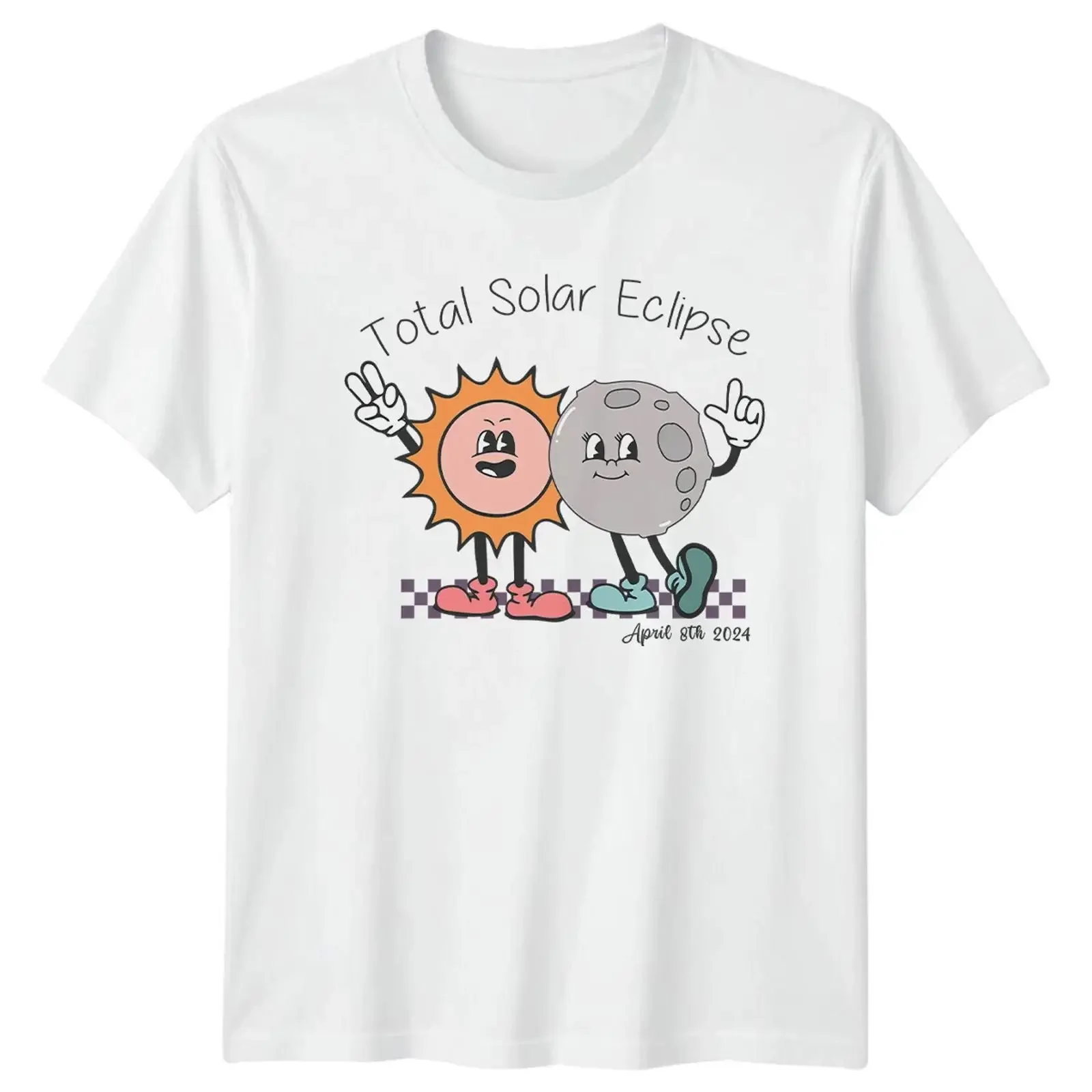 Totale Sonnenfinsternis 8 April 2024 Cartoon Sonne Mond T Shirt vintage Washed Unisex Breathable Top For Everyday Wear