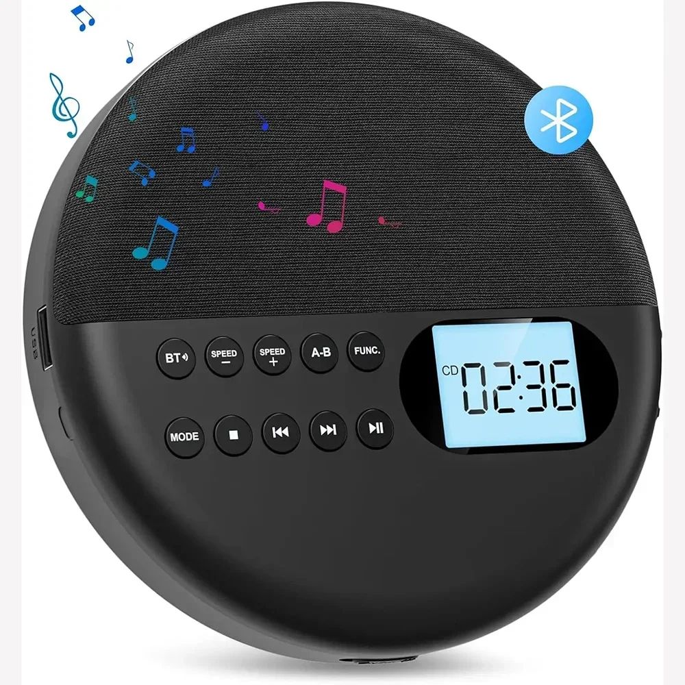 

Portable CD Player Two-way Bluetooth 5.0 Built-in Speaker HIFI CD Music Walkman USB Lossless Playback