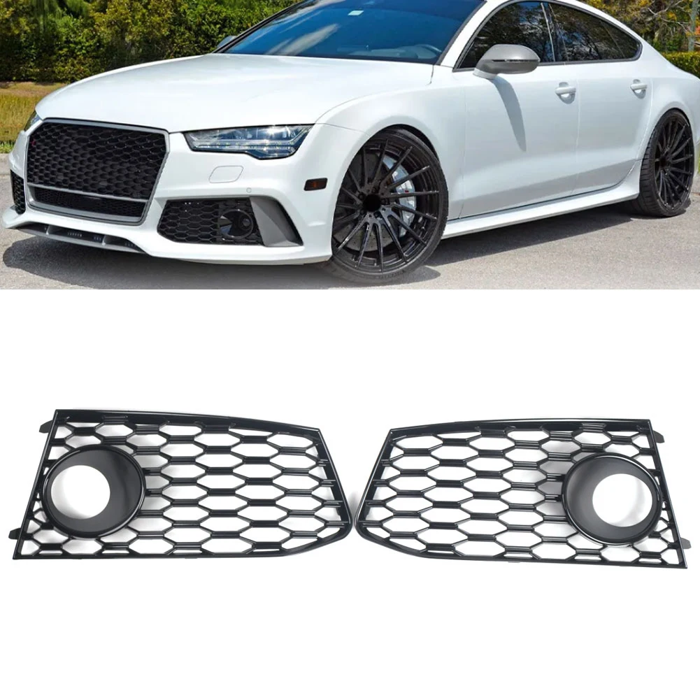 

2 PCS Car Front Bumper Fog Light Lamp Grille Grill Cover Compatible For RS7 2014-2018, Left And Right Side Honeycomb Mesh Fog Li