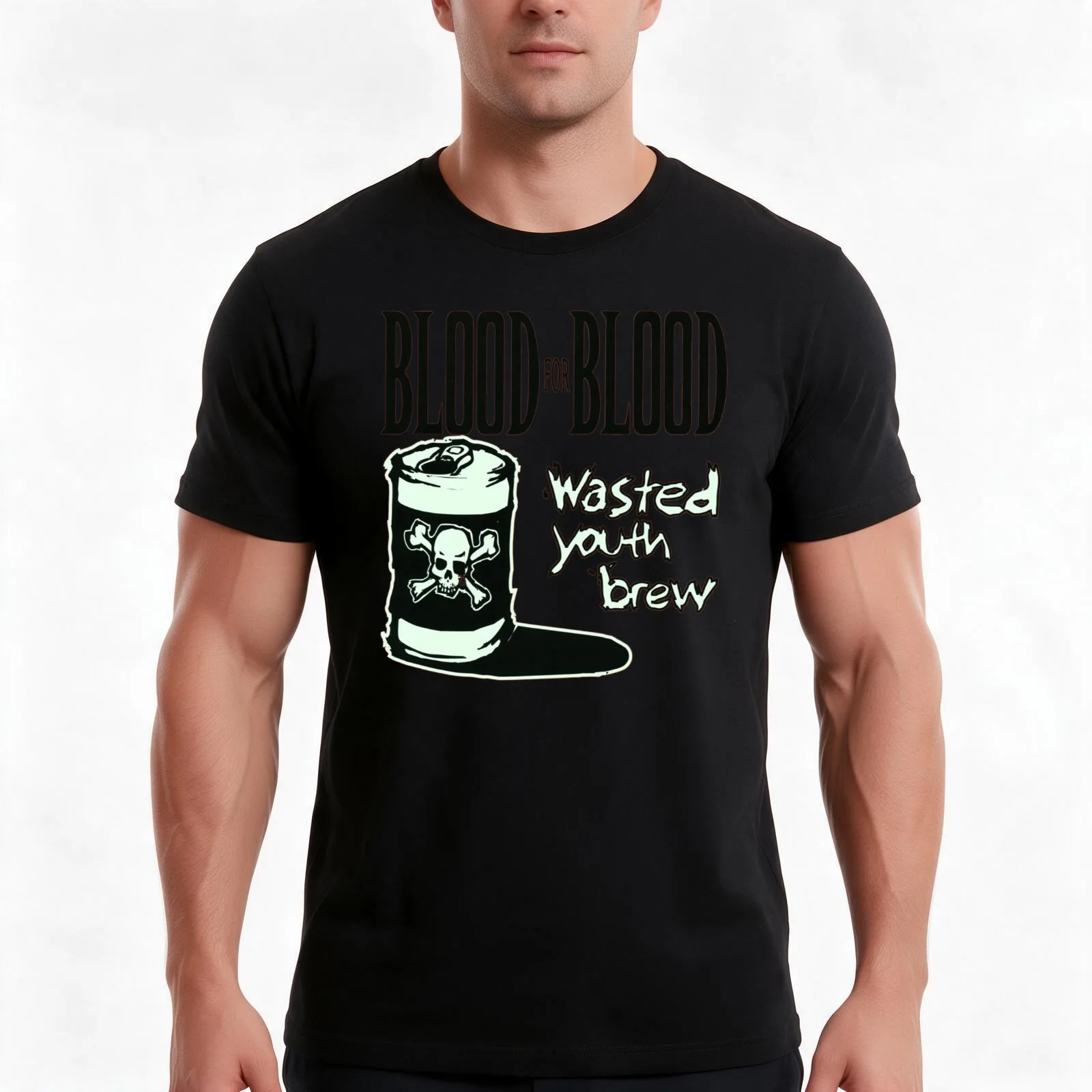 Blood For Blood Wasted Youth Boston, MA Brew T-Shirt, Summer Casual Cotton Tee, Oversized Streetwear Tops, Vintage Graphic Print