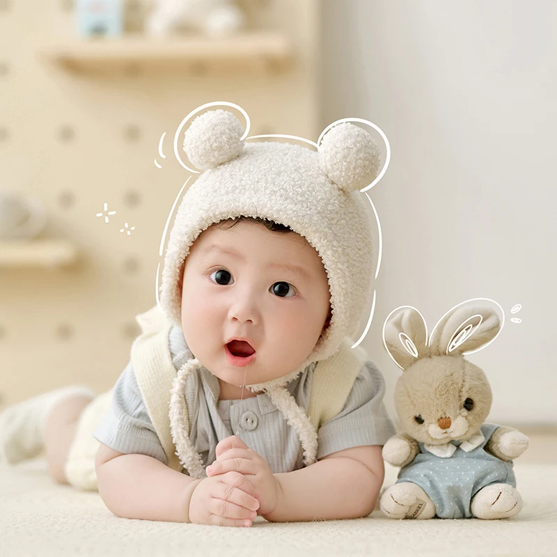 Infant Photography Clothes Cute Bear Hat + Short Sleeves + Knitted Jumpsuit Set Soft Rabbit Doll 100 Days Baby Photoshoot Props