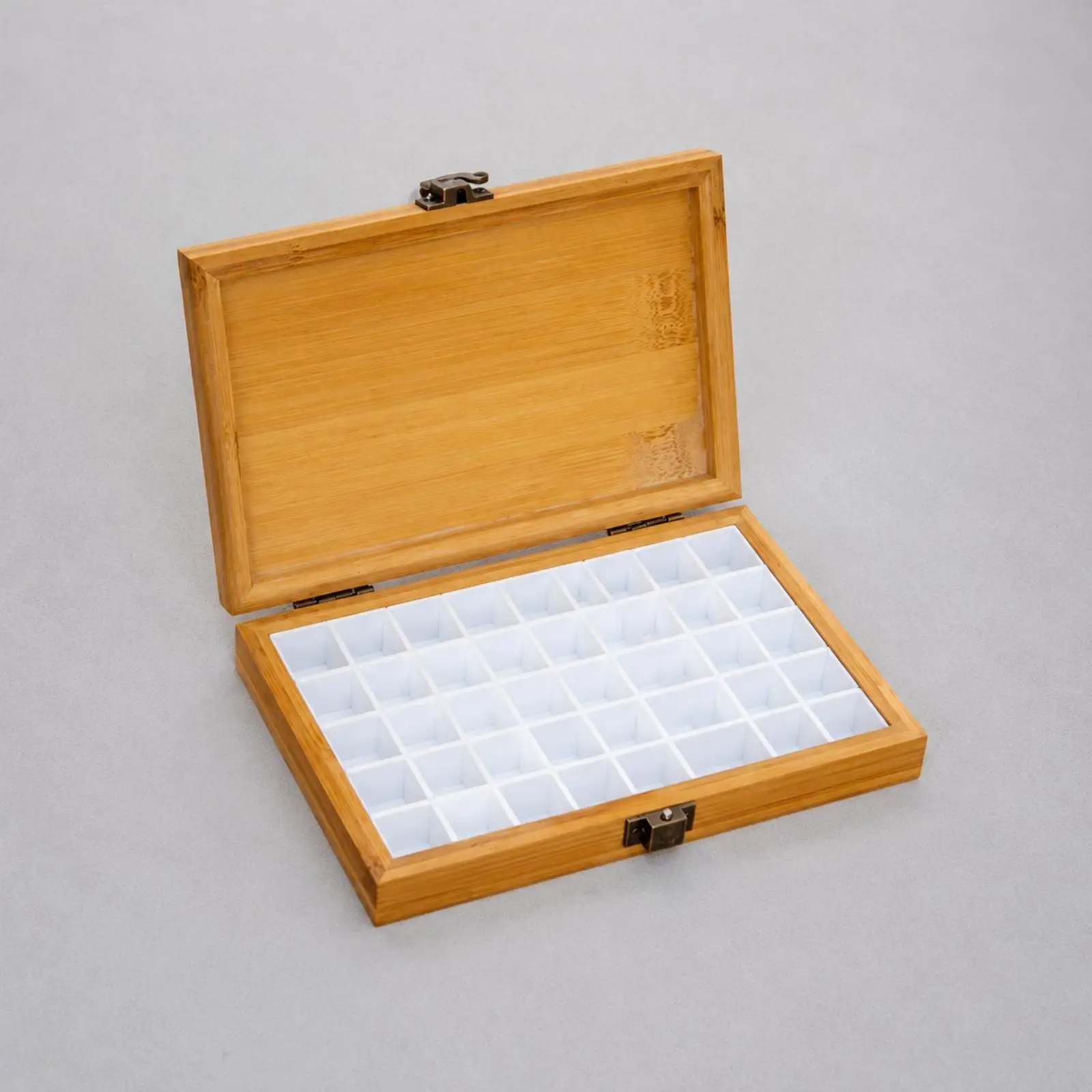 Wooden Nail Art Paint Palette Box with Hinged Lid and Compartment Tray for Watercolor Pigments Portable Craft Storage Organizer - view 6