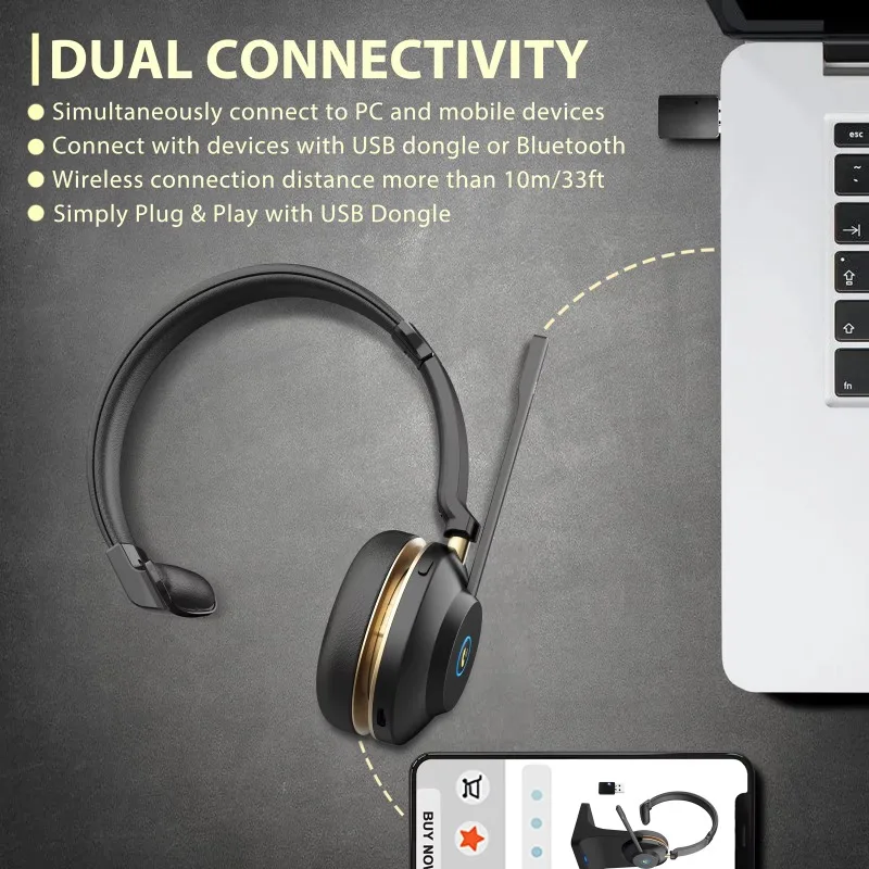 Single Ear ENC wireless call center telephone headset noise cancelling trucker On-Ear headphone with microphone