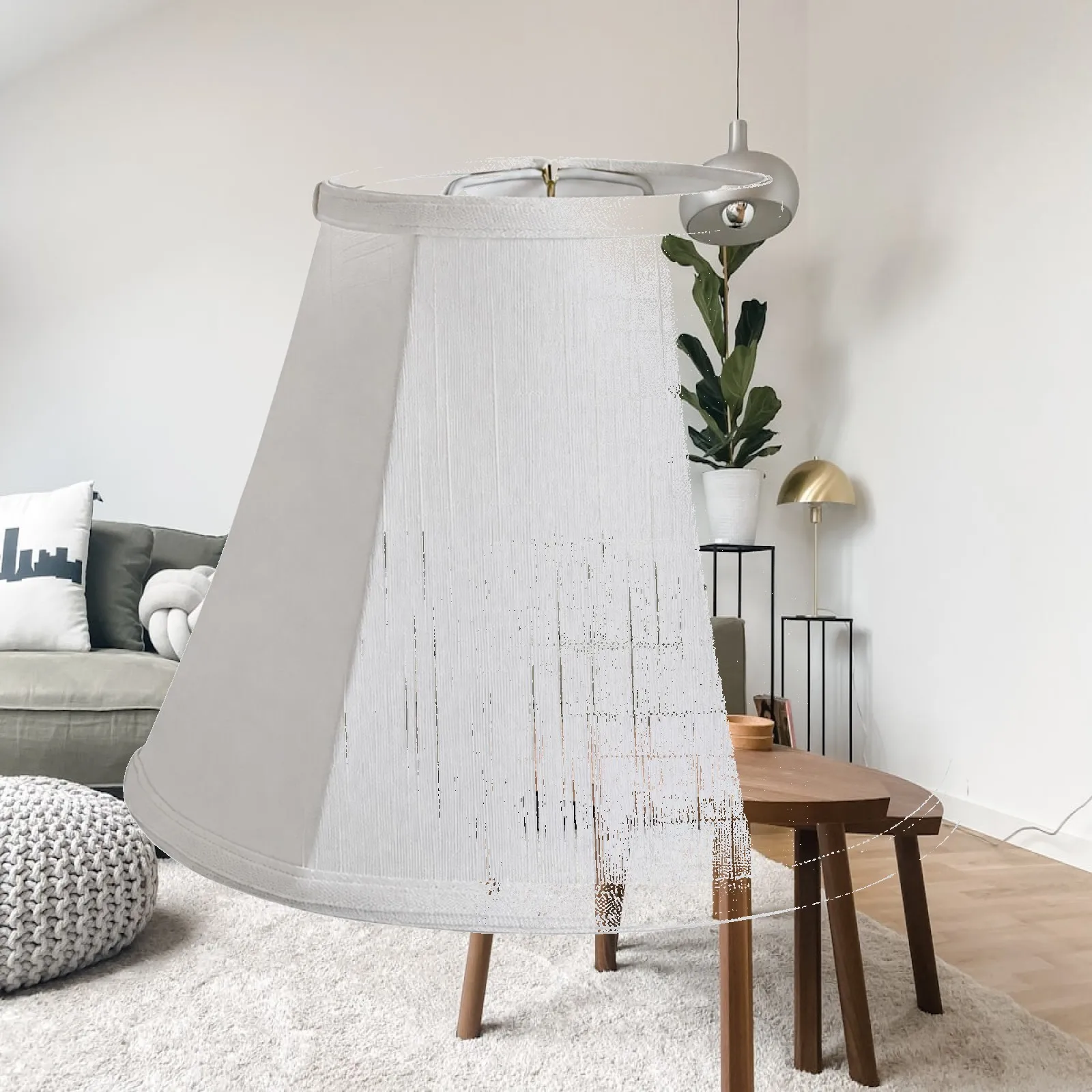 Linen Lampshade for Table Lamp Handmade Fabric Shade with Metal Frame Foldable Storage for Living Room Bedroom Decor