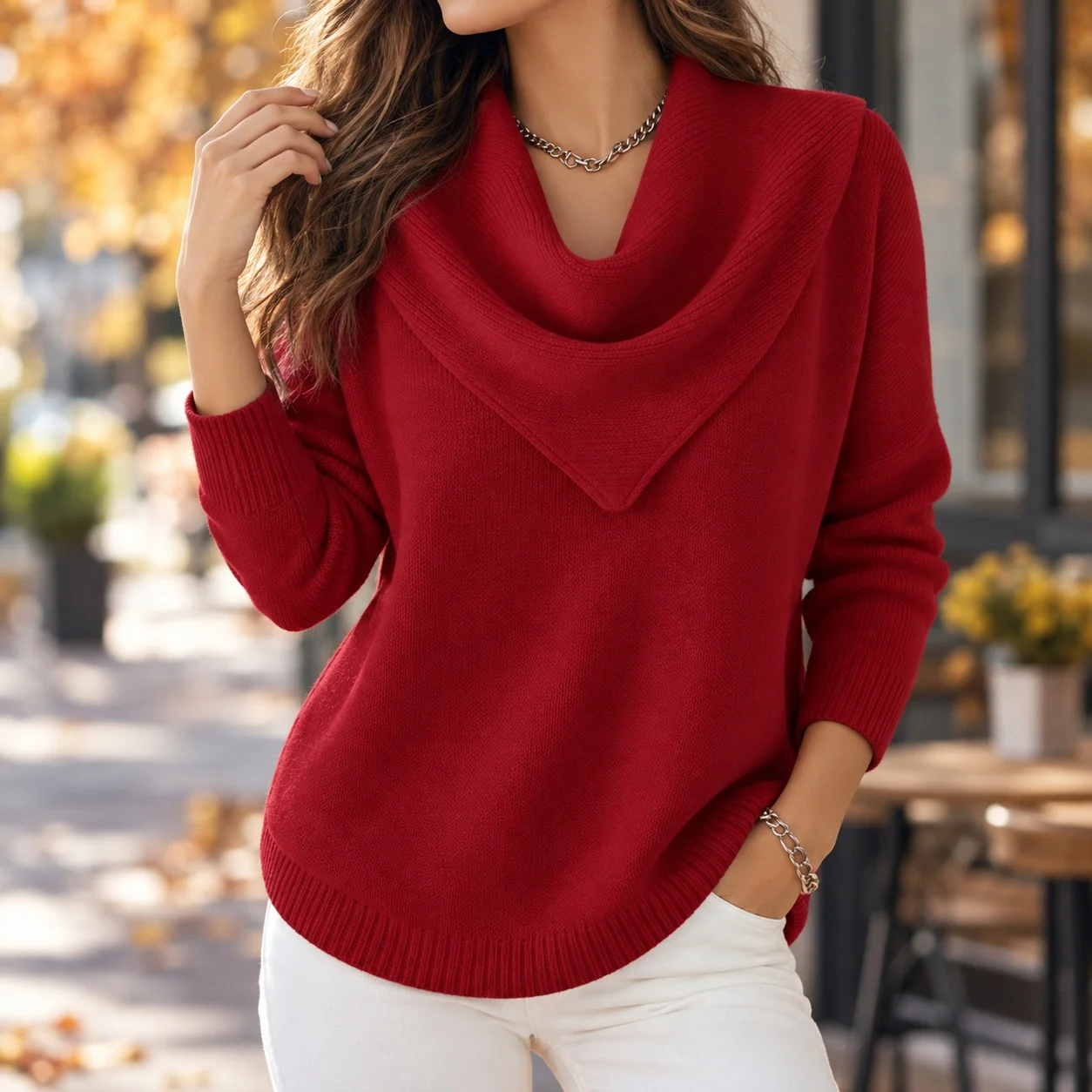 Long Sleeve U Neck Top Mid Length Japanese Korean Casual with Pullover Thick Autumn Pullover Sweater Women Long Sleeve Top