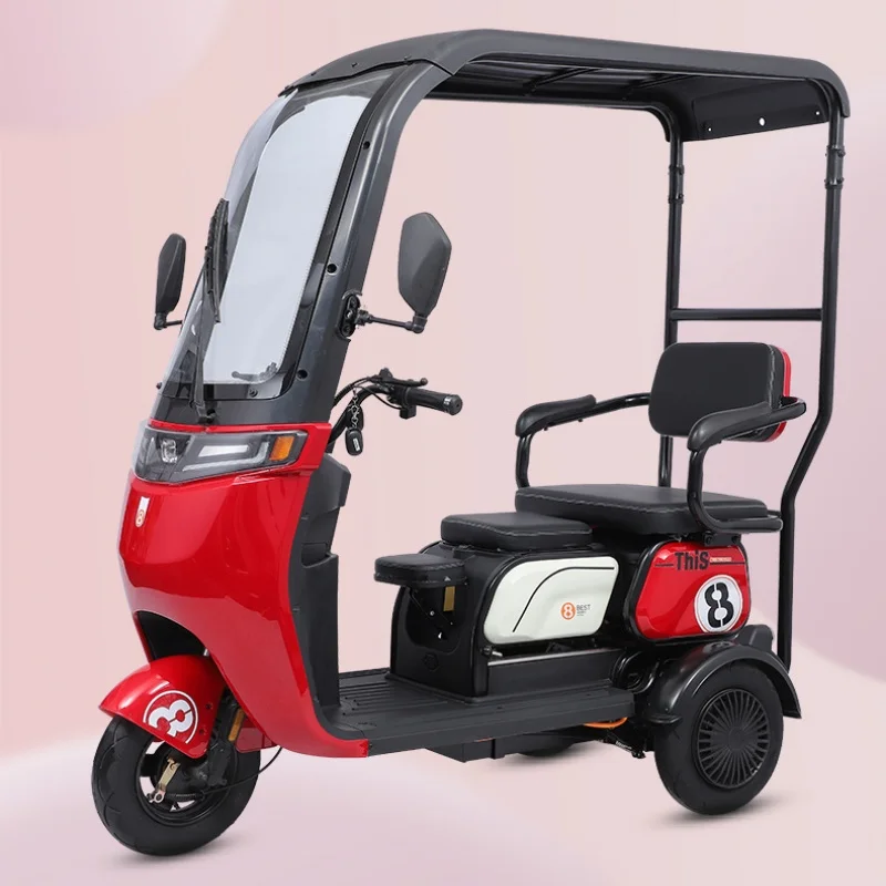 800W 60V Powerful Electric Tricycle for Adults with Roof Family Small 3 Wheels Parents Child Electric Scooter For Women