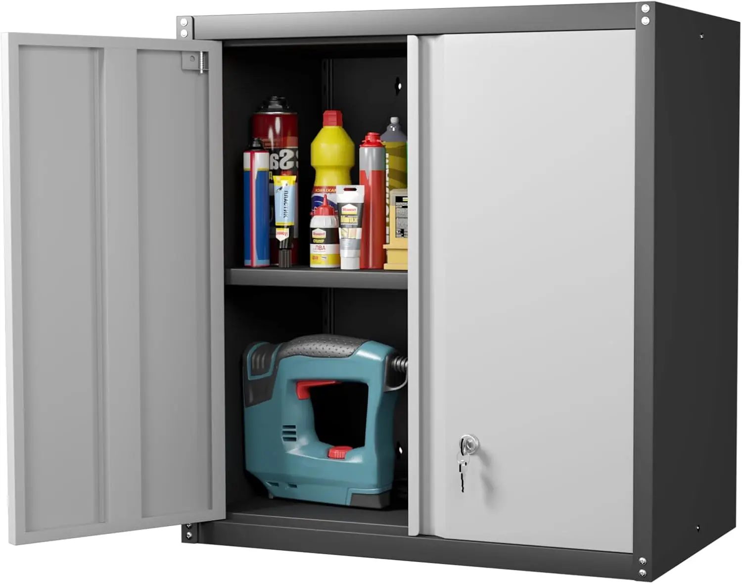 

Metal Wall Storage Cabinet, Locking Cabinets with 2 Doors and 1 Adjustable Shelf, Garage Storage Cabinets Wall Mounted, Small Ha