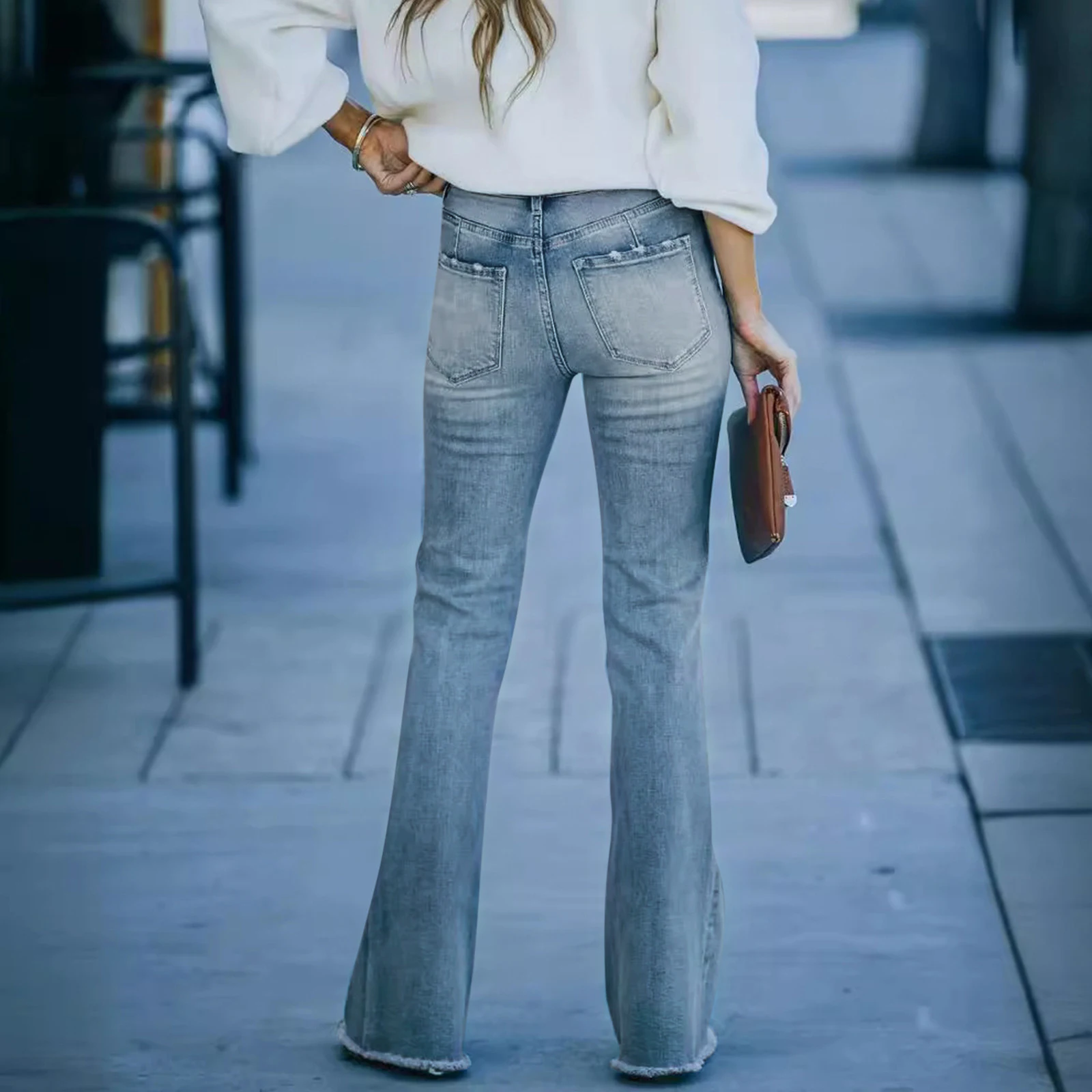 Dames 2026 Klassieke stijl gewassen casual en veelzijdige jeans Mode Retro woon-werkverkeer Afslankende rechte broek met wijde pijpen