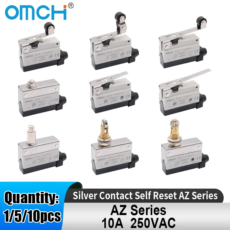 OMCH 1/5/10 SZT. 10A 250VAC Srebrne styki Samoresetujący się wyłącznik krańcowy serii AZ Wodoodporny Mały poziomy przełącznik krańcowy z rolkową dźwignią