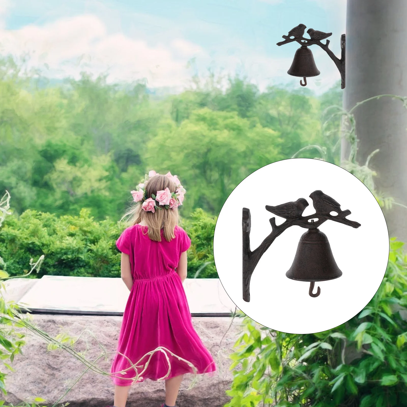 

1Pcs Cast Iron Vintage Door Bell Rustic Love Birds Design for Outdoor Garden Courtyard Wall Hanging Iron Door Bell