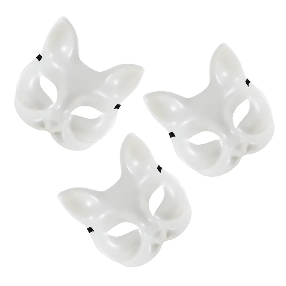 3 Pcs Cat Half Face Masks Blank Masquerade Fox Bat Cosplay White Plastic Costume