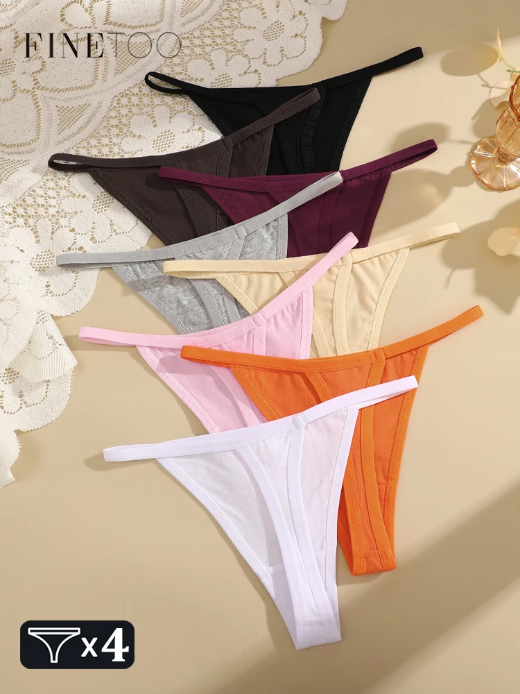 4 unidades de tangas de algodón para mujer, ropa interior sexy de cintura baja, sin costuras, tipo G-string, deportivas, con espalda en forma de T, bragas transpirables para mujer, tallas S-XL.