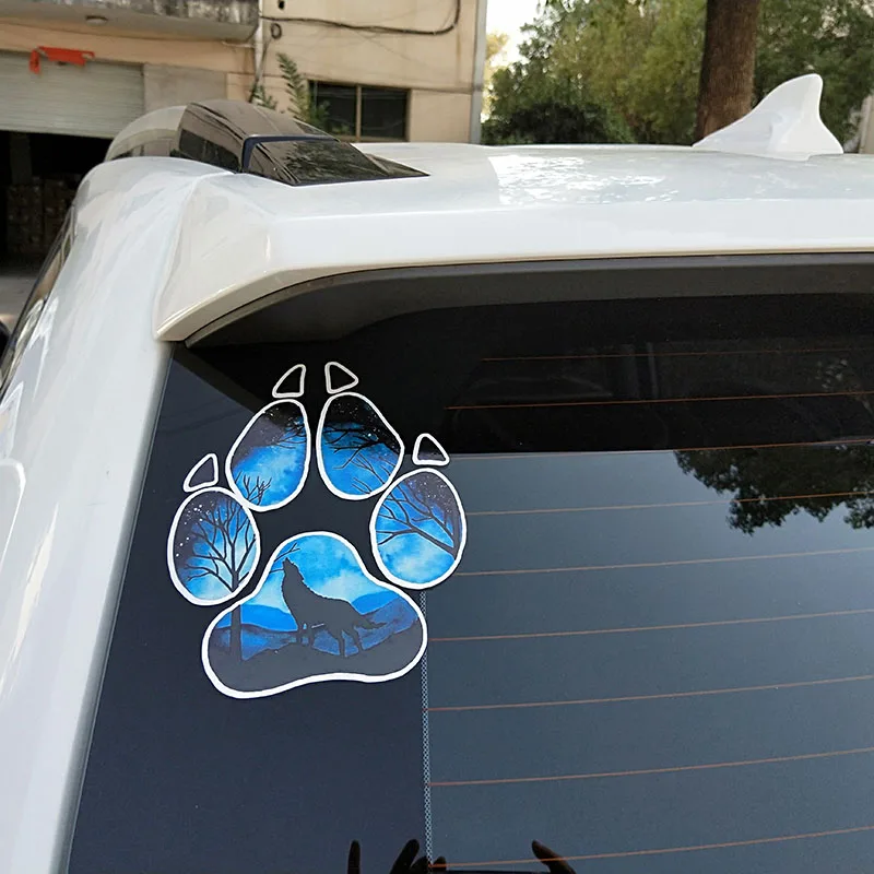 Creative Wolf Footprint Puzzle Car Sticker Star Forest Fantasy Style Stickers Fashion PVC Decorative Waterproof Decal 16*13cm