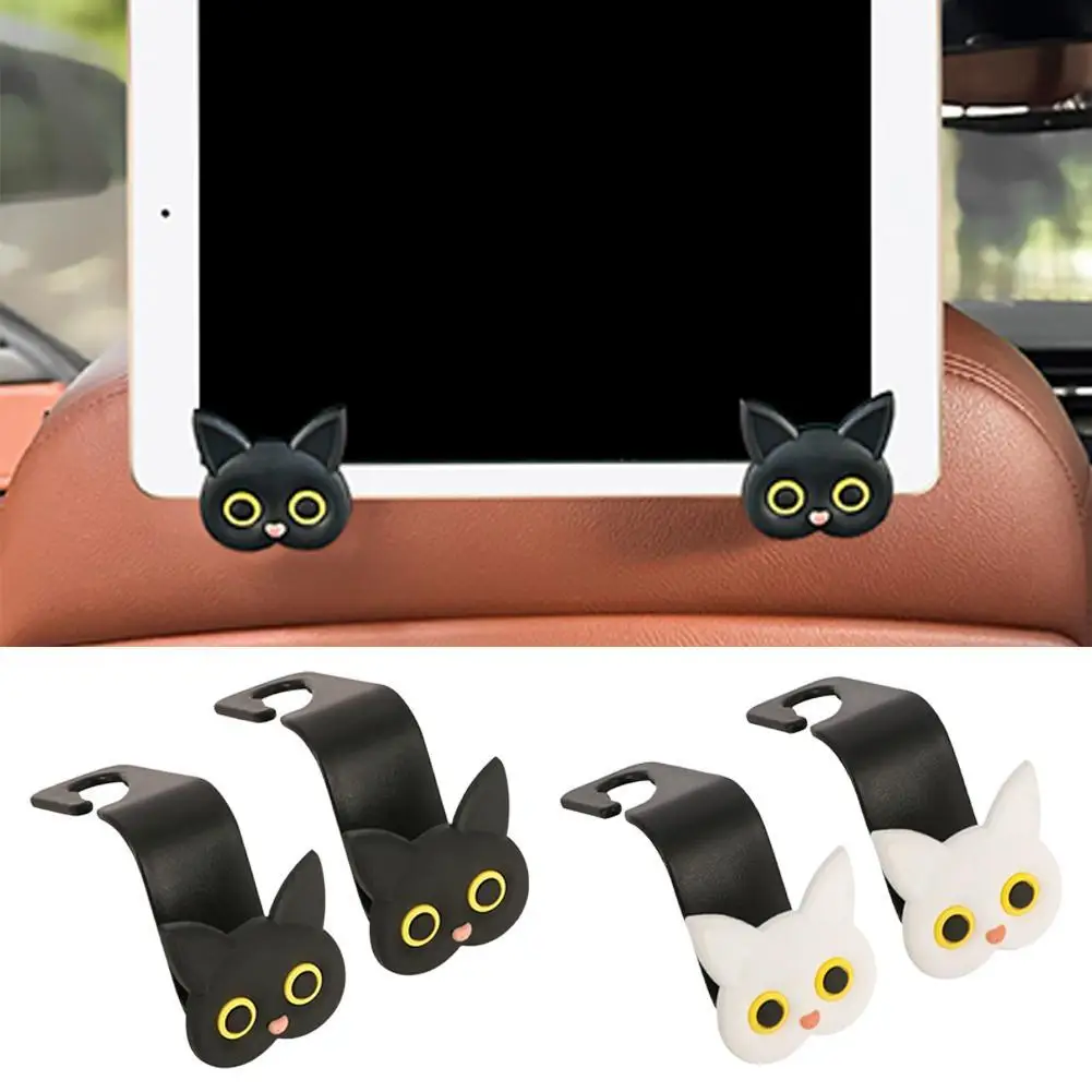 2 pçs dos desenhos animados bonito gato encosto de cabeça do carro gancho assento traseiro organizador titular prendedor automático cabides armazename
