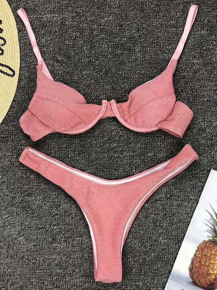 Maillot de bain deux pièces à armatures scintillantes pour femmes, bikini Push Up, maillots de bain brésiliens pour femmes, maillot de bain imbibé