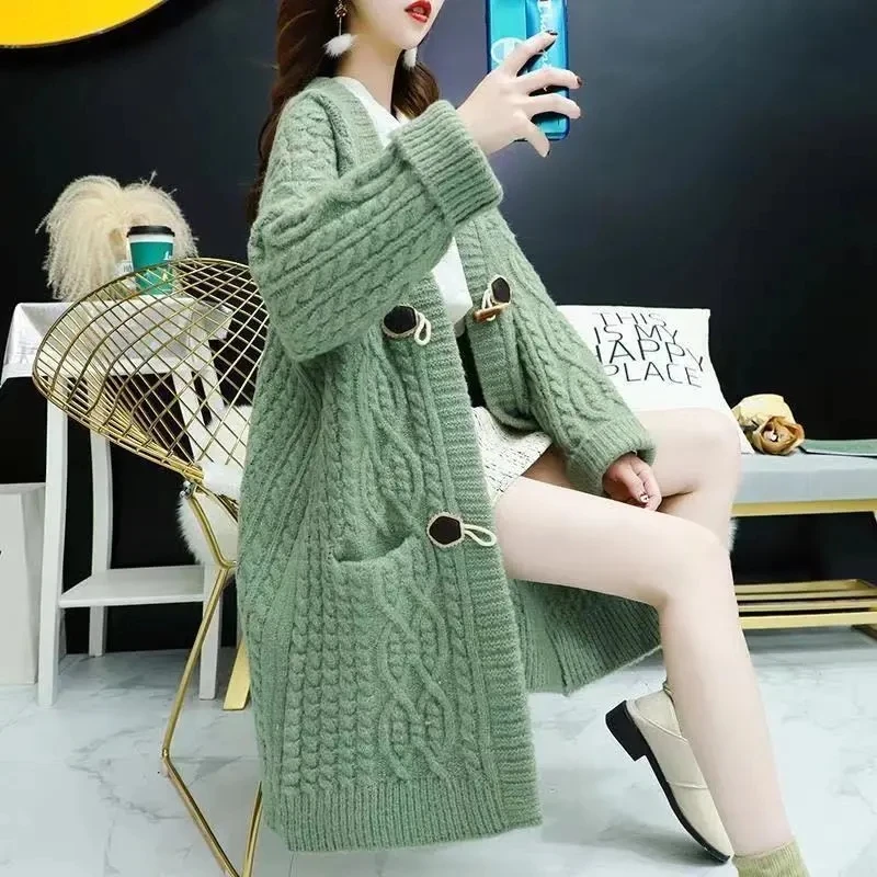 Knitted Cardigan Women Sweater 2025 Mid Length Version Autumn Winter Female Sweater Coat Temperament Versatile Ladies Sweater