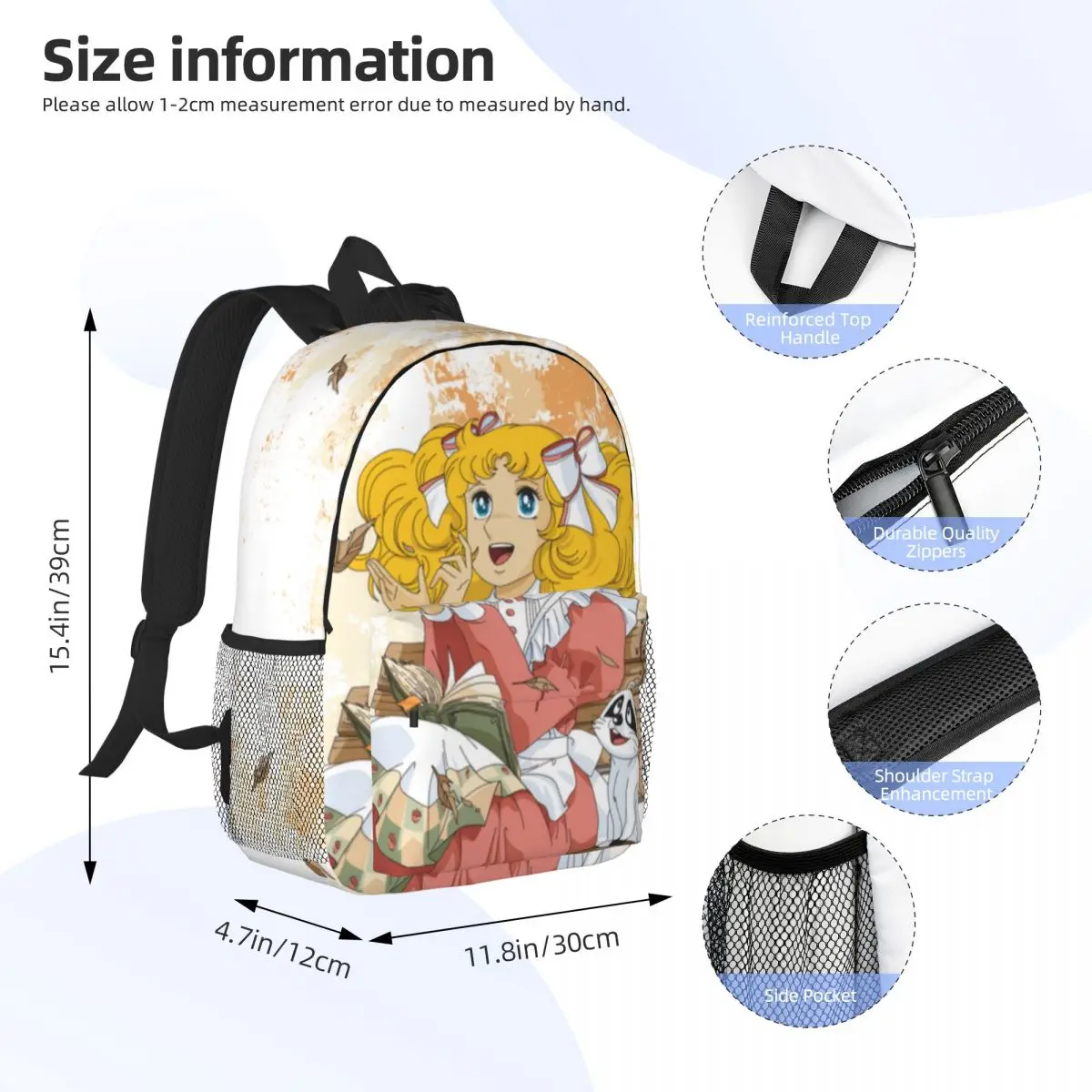 Candy Candy Anime New Fashionable Pattern School Bag Print Lightweight Backpack 15inch