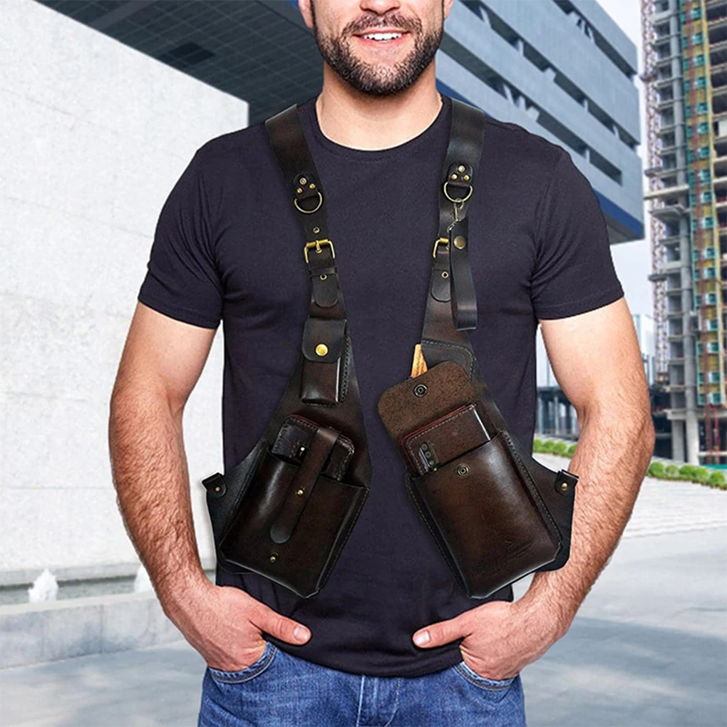 Retro Anti-Theft Holster Bag Leather Double Shoulder Armpit Bag With Adjustable Strap Versatile Wide Application Harness Bag
