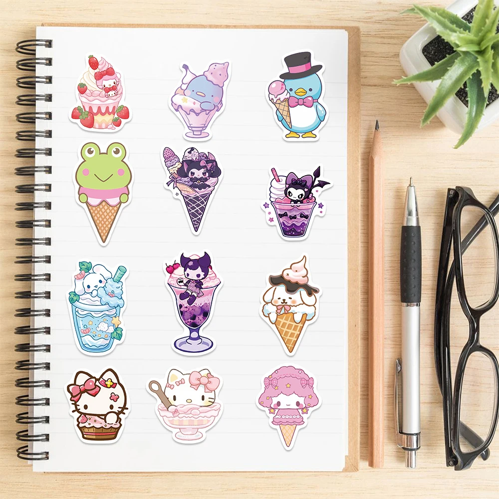 10/30/50PCS Cute Ice Cream Style Sanrio Anime Stickers Kuromi Kitty Skateboard Cute DIY Cool Graffiti Girl Gradient Sticker Gift