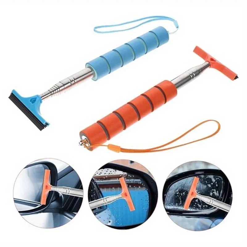 Multi-Functional Retractable Wiper for Car Rearview Mirror - Water Scrubber Car Wash Glass Cleaner - Automotive Mirror Rain Wipe
