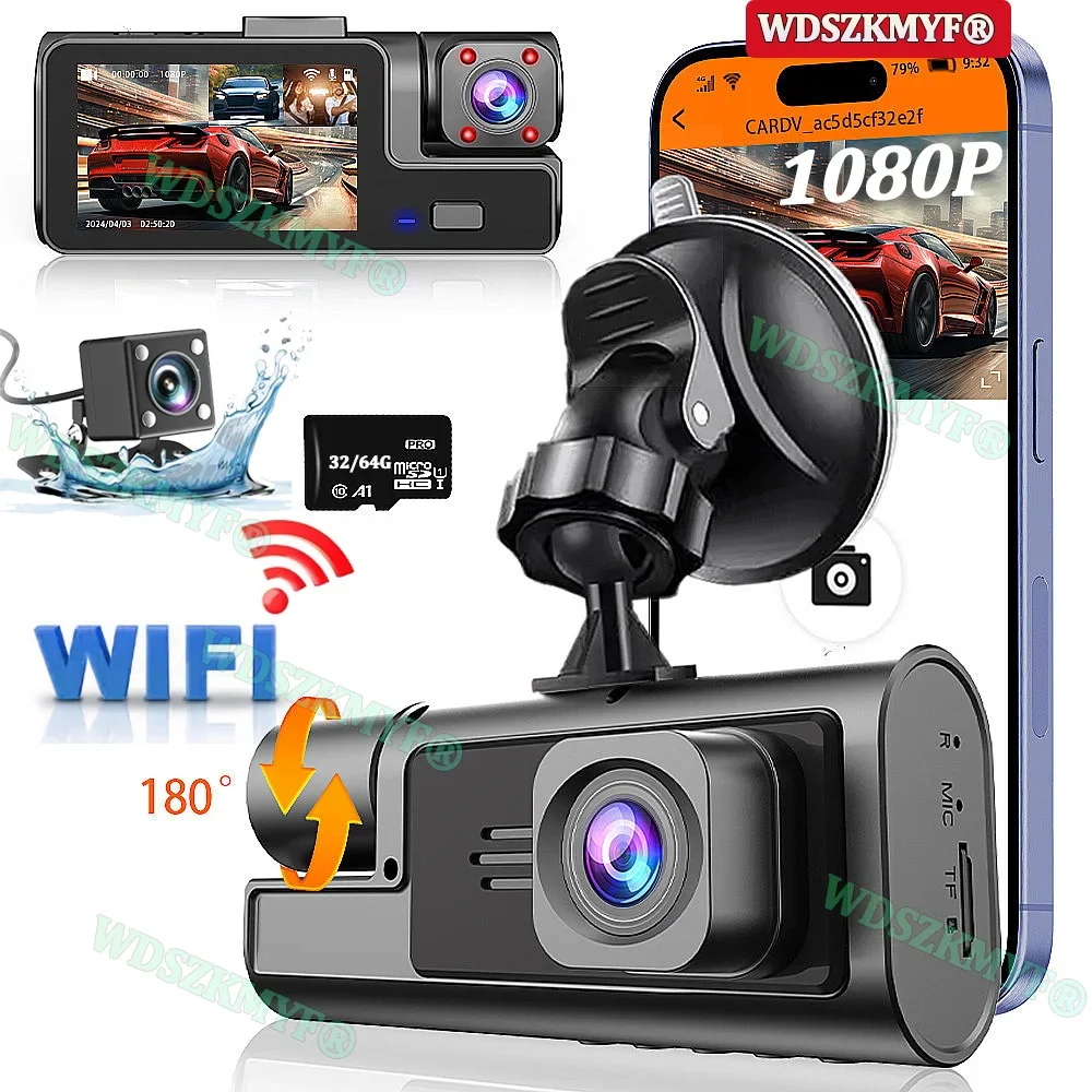 2/3 Channel WIFI Dash Cam for Cars Camera Car DVR 1080P Video Recorder Front inside Rear View Camera Optional Car Assecories