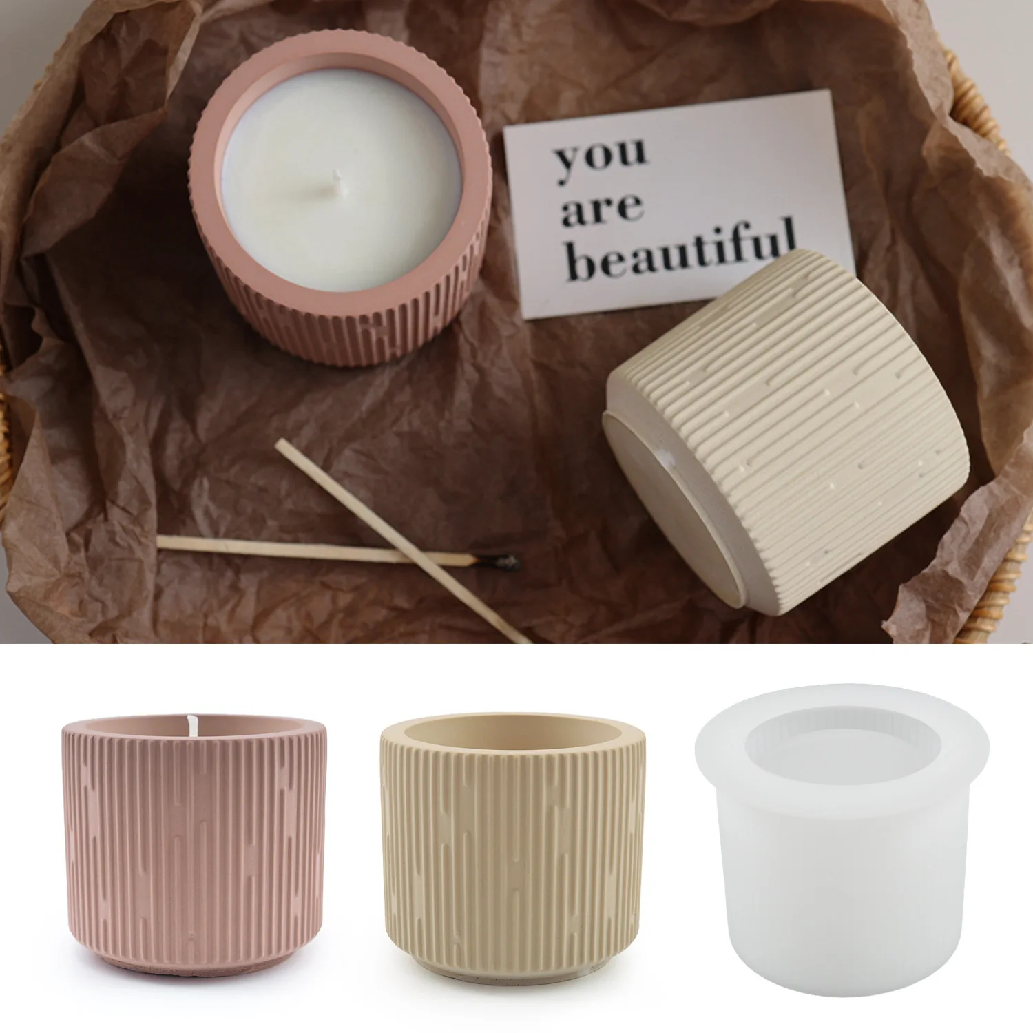 Plaster Cup Scented Candle Silicone Mold DIY Round Vase Storage Jar Cement Plaster Pottery Mould Concrete Making Crafts Supplies