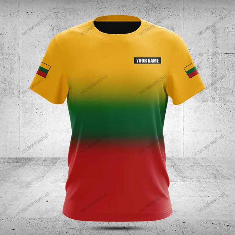 Custom Name Summer Casual Lithuania Flag Gradient Color Graphic T-shirts Men's Fashion Jersey Loose Oversized Short Sleeve Tops