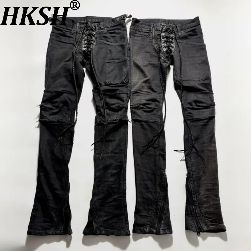 

Мужские джинсы HKSH: Новинка весенней коллекции, винтажный панк-стиль, с эффектом потертости, на шнуровке, слегка расклешенные, модные, ретро, шик, Ins HK20856