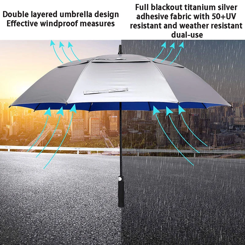 Lightweight Large Sized Umbrella Titanium Silver Double-layer Sunscreen Umbrellas Long Handle Household Windproof Rain Gear