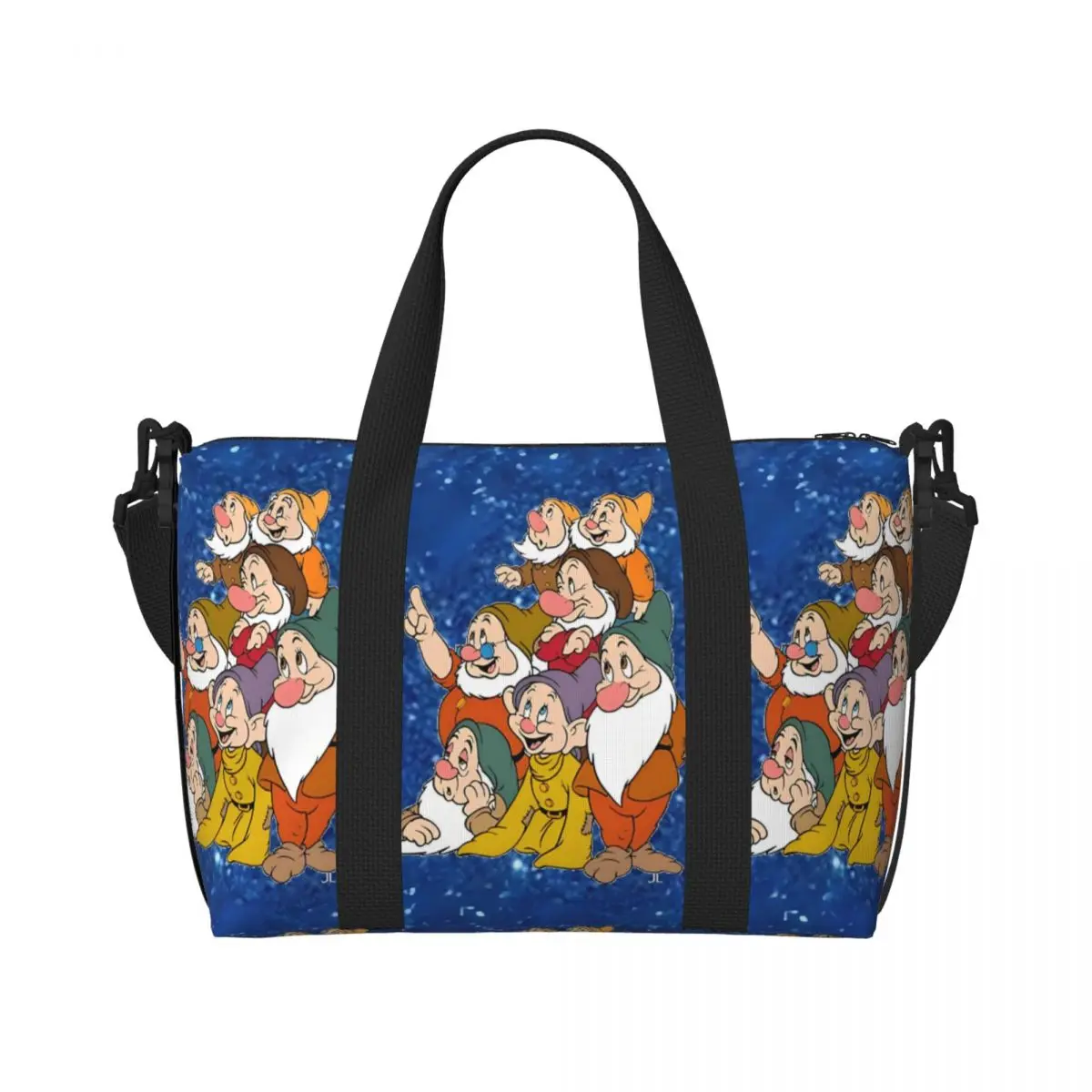 

Custom Snow White And The Seven Dwarfs Beach Tote Bag for Women Kawaii Princess Large Compartment Gym Beach Travel Bags