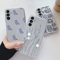 Transparent Case For Samsung Galaxy A34 A24 A14 A17 A16 A06 5G Cover Cartoon Flowers Soft TPU Shockproof Funda Bags Heart Clear