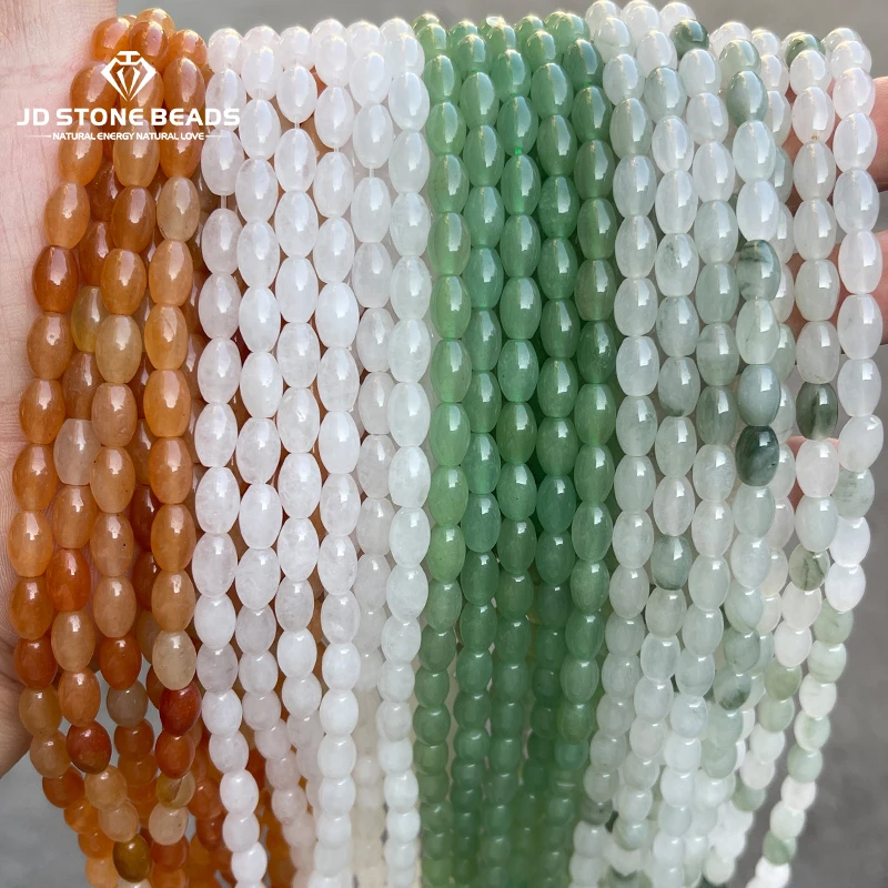 

6*9mm Natural Stone Green Aventurine Rice Shape Bead Smooth Loose Sapcer Bead for Jewelry Making DIY Bracelet Necklace Accessory