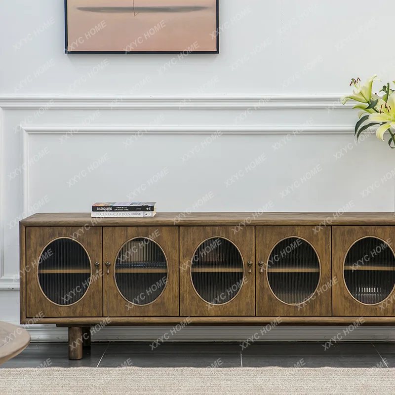 Classic old solid wood TV cabinet household living room locker rubber wood Changhong glass homestay floor cabinet
