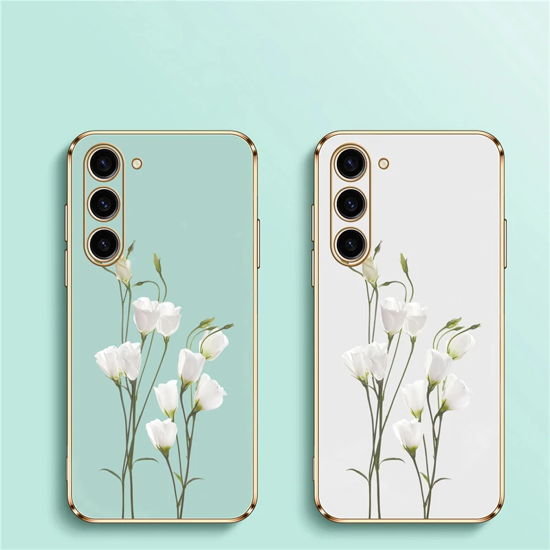 White Flower Phone Case For Samsung Galaxy S24 S23 S21 S22 Ultra S20 FE A52 A55 A54 A72 A25 A15 A33 Note 9 20 Silicon Soft Cover